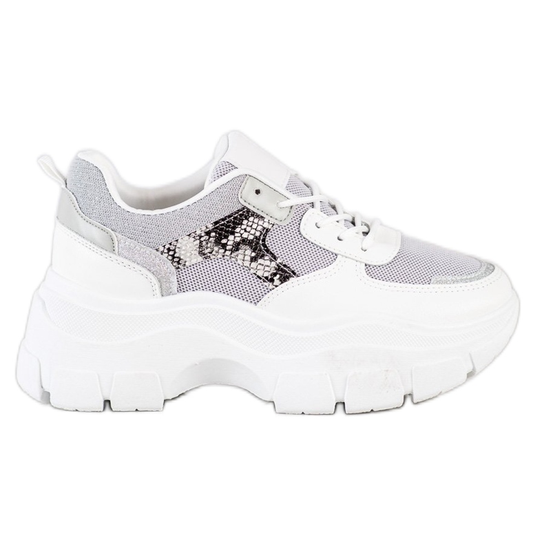 SHELOVET Zapatillas elegantes con purpurina blanco plata gris