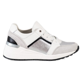 Goodin Zapatillas de cuero blancas y plateadas blanco negro plata gris