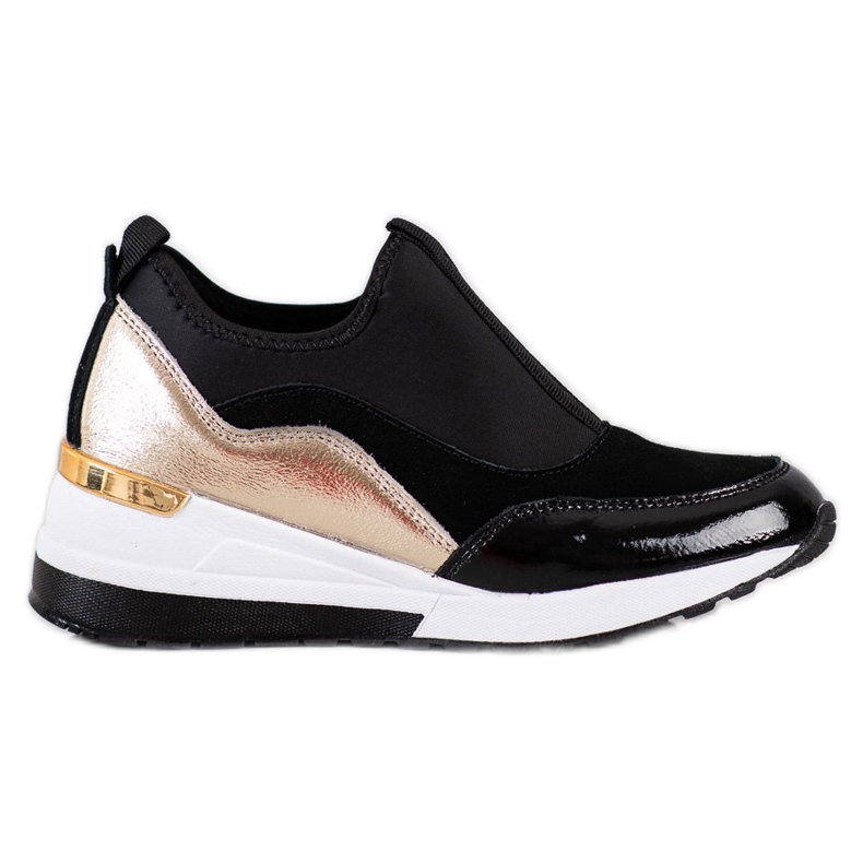 Goodin Zapatillas de cuero con cuña negro dorado