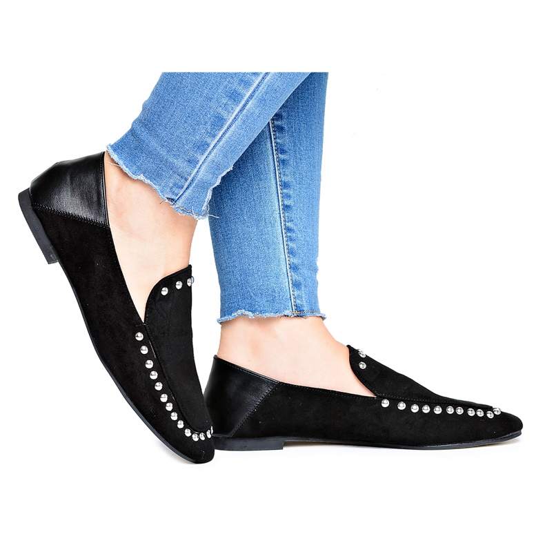 Bailarinas negras de Lu Boo para mujer con diamantes de imitación Planta negro plata Bailarinas negras de Lu Boo para mujer con diamantes de imitación Planta negro plata