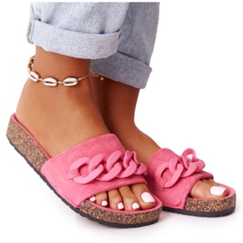 MSMG Pantuflas de ante rosa Makayla en la suela de corcho rosado MSMG Pantuflas de ante rosa Makayla en la suela de corcho rosado