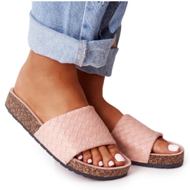 MSMG Pantuflas De Piel Con Suela De Corcho Catalina Rosa Claro