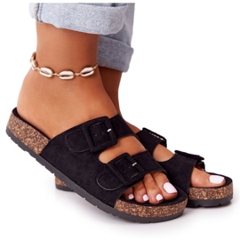 MSMG Pantuflas Jennifer de ante negras con suela de corcho negro MSMG Pantuflas Jennifer de ante negras con suela de corcho negro