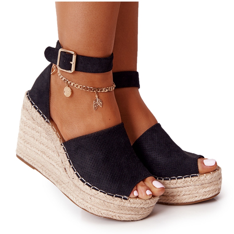 MSMG Sandalias de cuña con trenzas Makenna negras negro