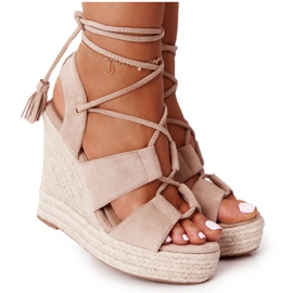 MSMG Sandalias Cuña Atadas Beige Mallorca MSMG Sandalias Cuña Atadas Beige Mallorca
