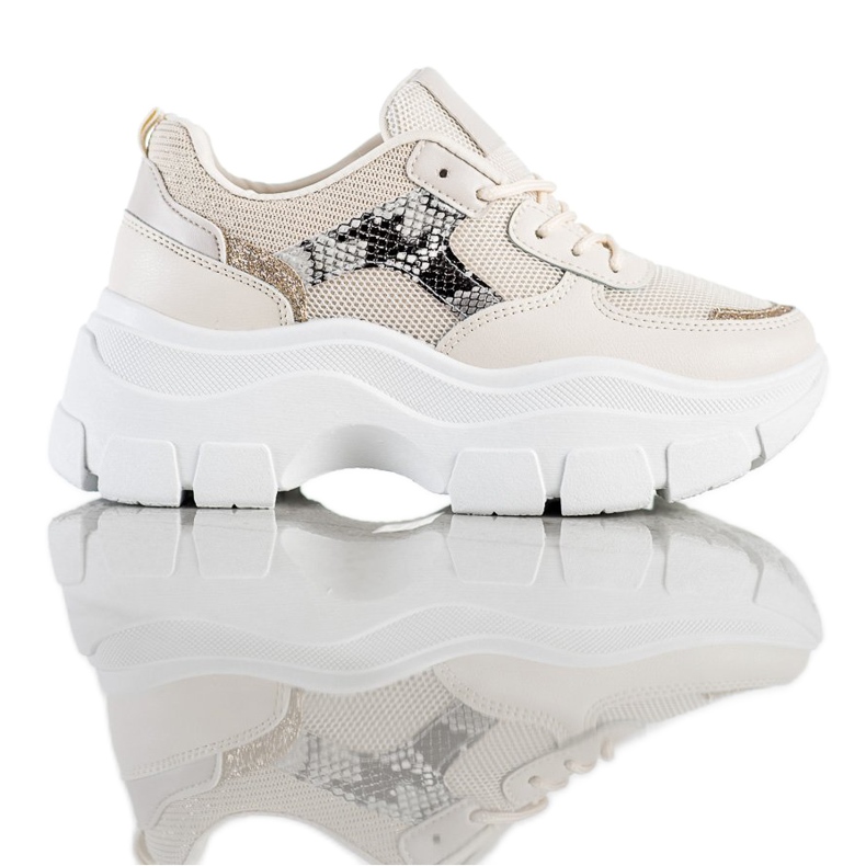 SHELOVET Zapatillas elegantes con purpurina beige