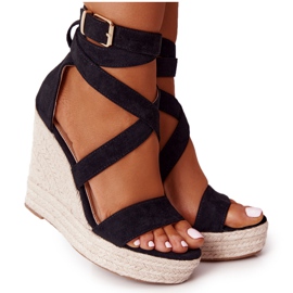 MSMG Sandalias Lanzarote Cuña Trenzas Negras beige negro