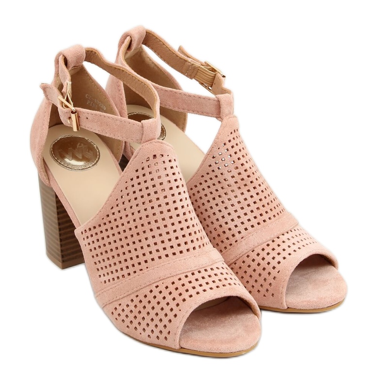 Sandalias de tacón con puntera abierta rosa CZ-10220 Pink rosado
