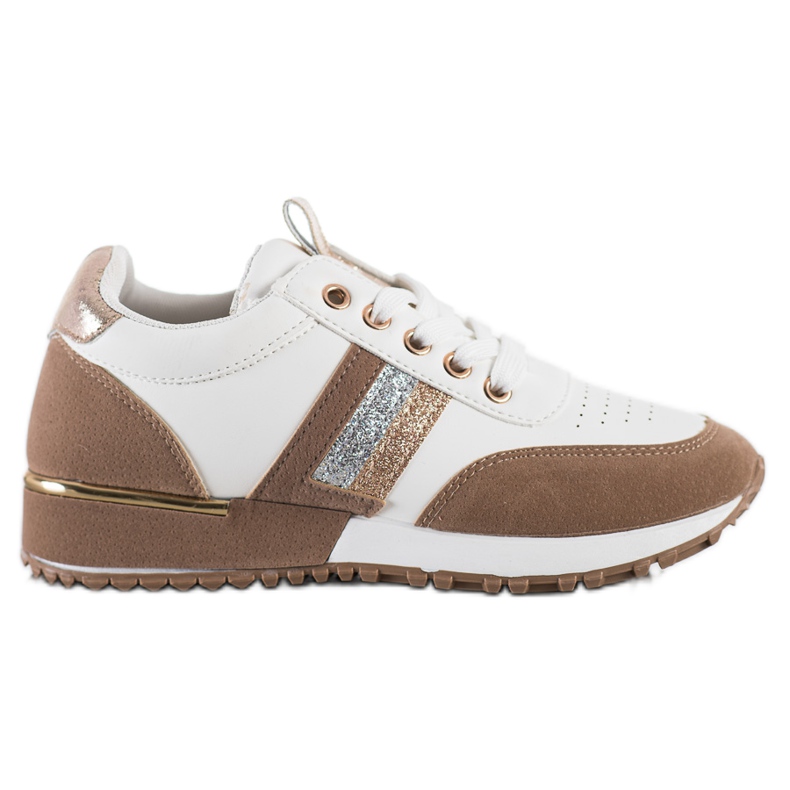SHELOVET Zapatillas con aplicación de ante blanco marrón SHELOVET Zapatillas con aplicación de ante blanco marrón