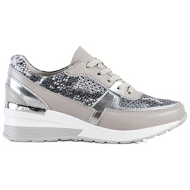 Goodin Zapatillas de cuero grises con estampado de serpiente multicolor