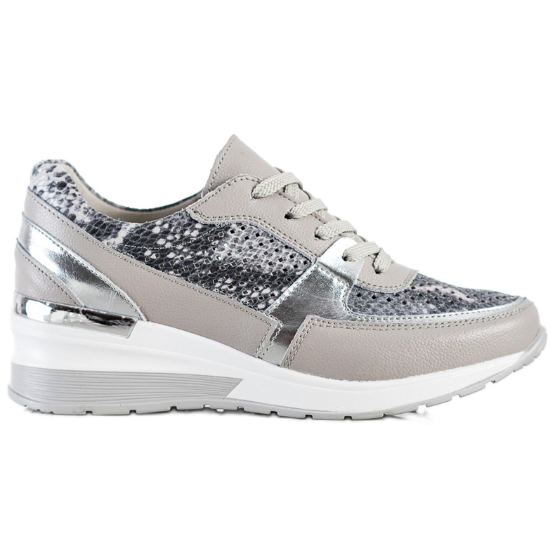 Goodin Zapatillas de cuero grises con estampado de serpiente multicolor Goodin Zapatillas de cuero grises con estampado de serpiente multicolor