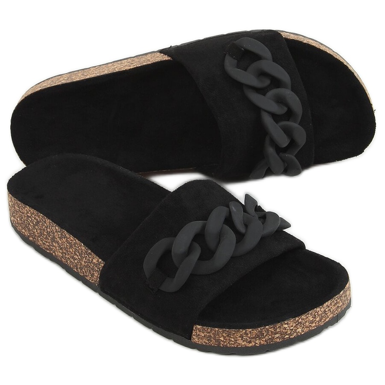 Pantuflas de corcho negro con cadena DZ907 Negro Pantuflas de corcho negro con cadena DZ907 Negro