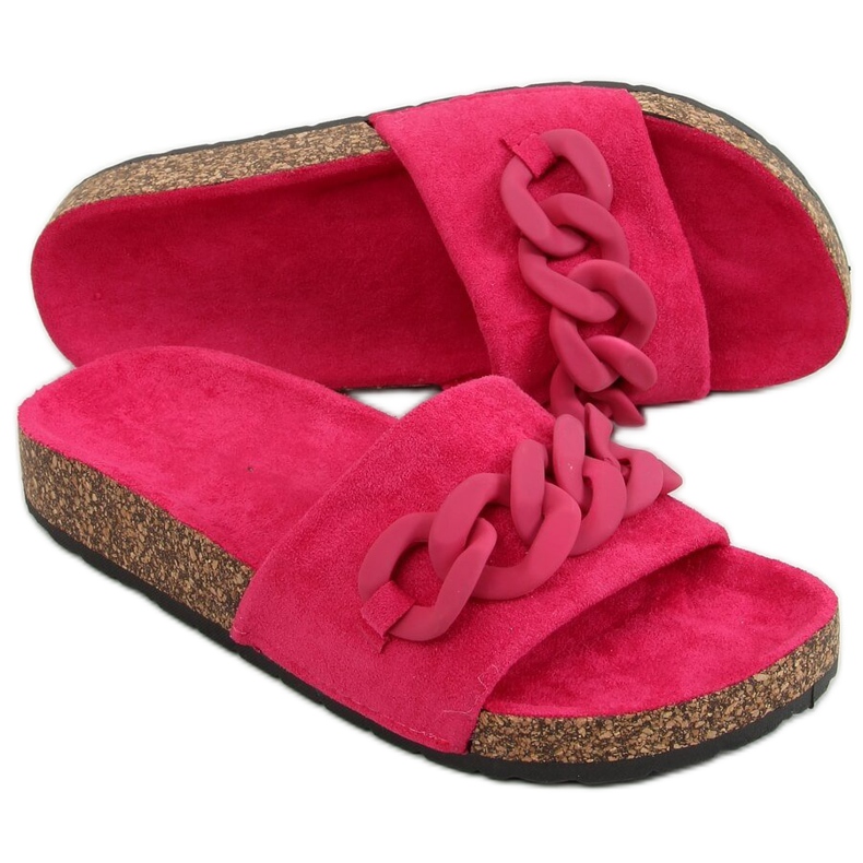 Pantuflas de corcho rosa fucsia con cadena DZ907 Melocotón rosado