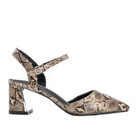 Zapatos de tacón con diseño de piel de serpiente en el bloque Anita beige