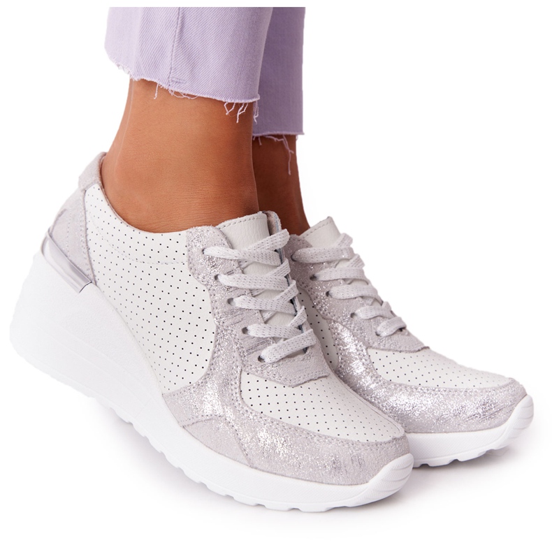S.Barski Zapatillas de Piel con Cuña S. Barki Blanco-Plata