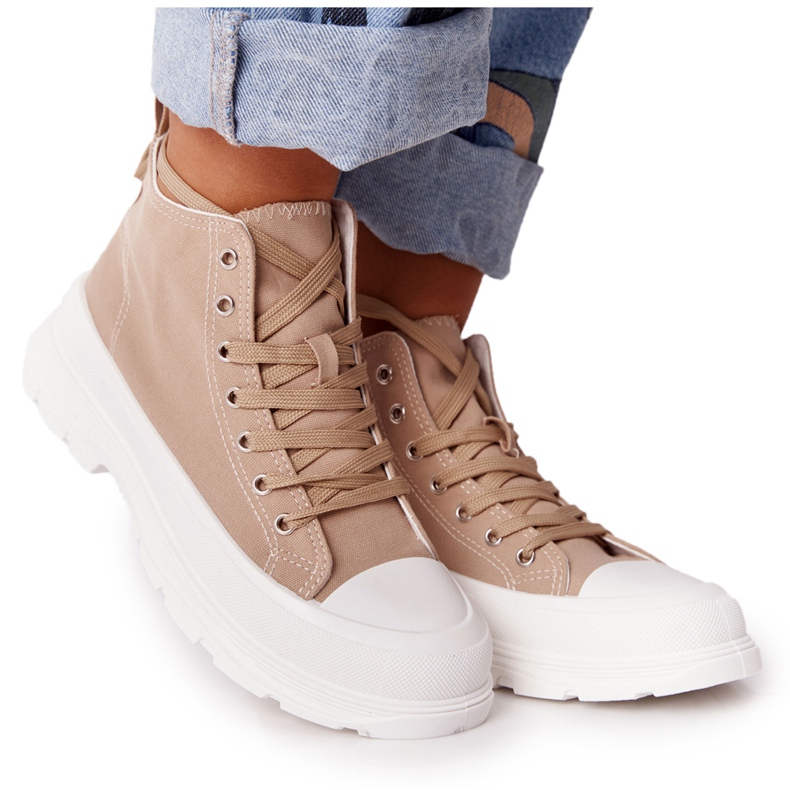 Zapatillas altas de mujer con suela grande marrón claro Trissy