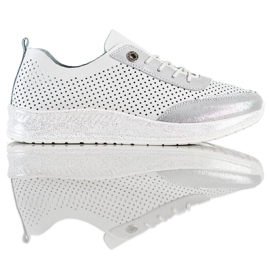 Goodin Zapatillas de cuero blancas y plateadas blanco