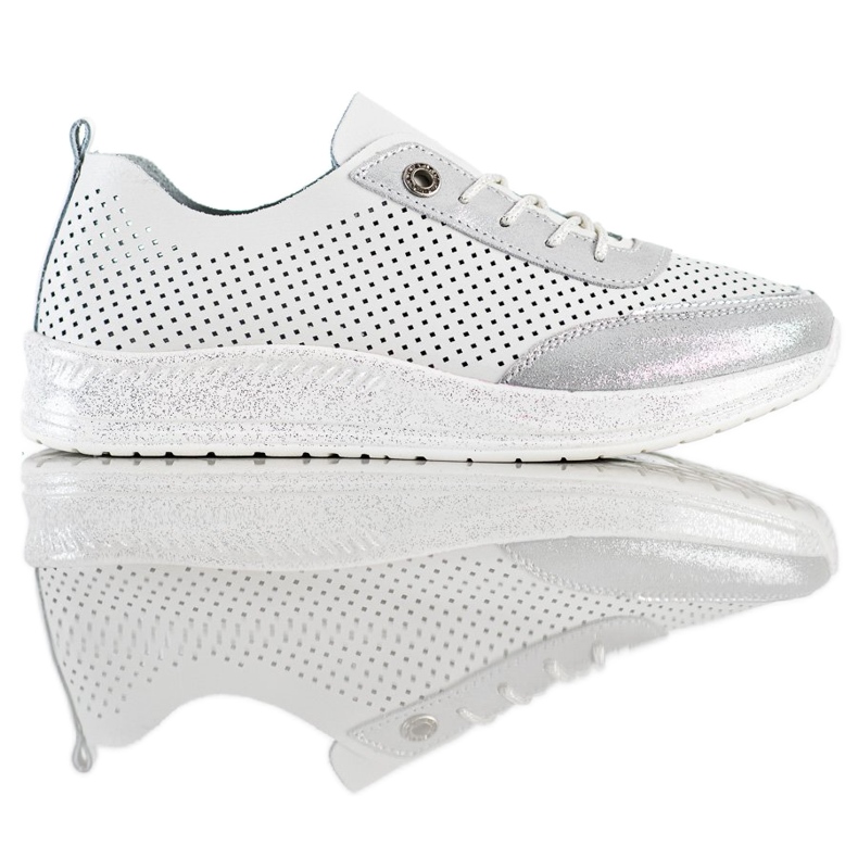 Goodin Zapatillas de cuero blancas y plateadas blanco