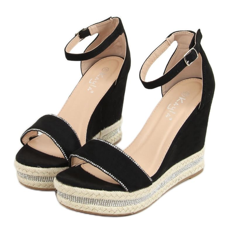 Negro Sandalias con cuña negra LL6351 Negro