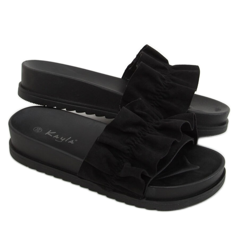 Black Pantuflas de mujer negras con volante 38862 Black negro Black Pantuflas de mujer negras con volante 38862 Black negro
