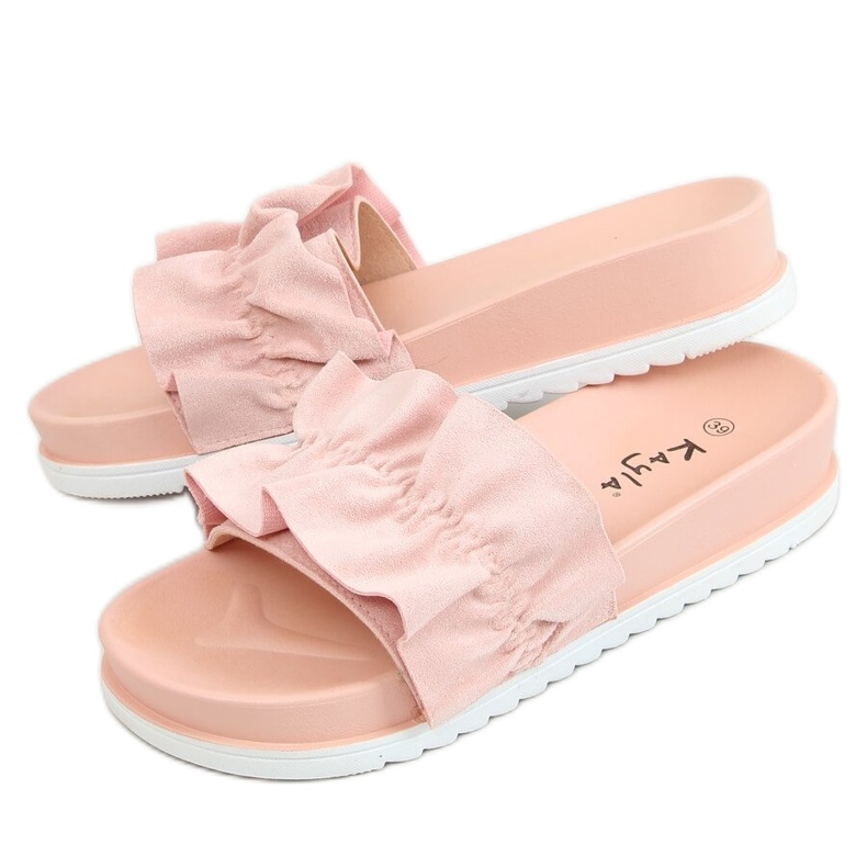 Pink Pantuflas de mujer rosa con volante 38862 Pink rosado
