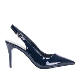 Zapatos de tacón azul marino lacados en un cinturón Cindy