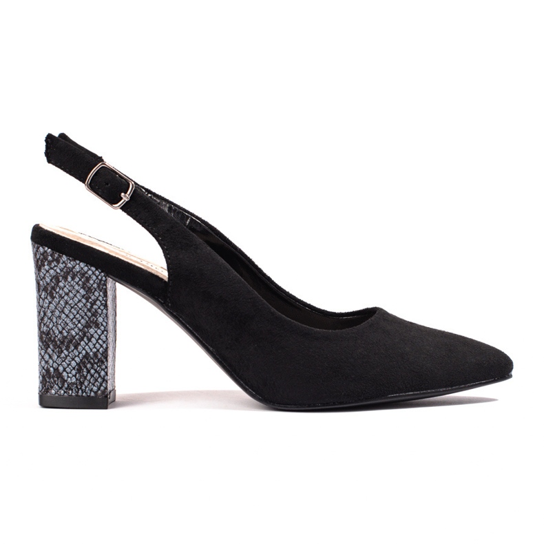 Goodin Zapatos de tacón de ante con tacón abierto negro