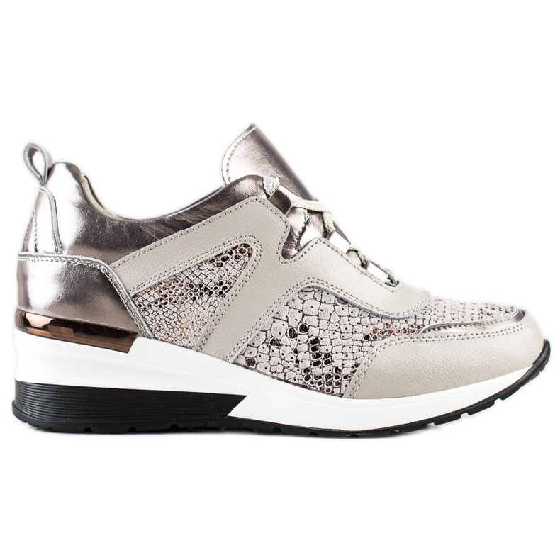 Goodin Zapatillas de piel con estampado de serpiente plata gris