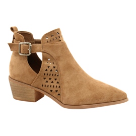 FB1 Botas De Mujer Con Tacón Alto Ante Hebilla Camel Esen marrón
