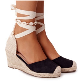 PG1 Sandalias de cuña con trenzas anudadas Nelly negras beige negro PG1 Sandalias de cuña con trenzas anudadas Nelly negras beige negro