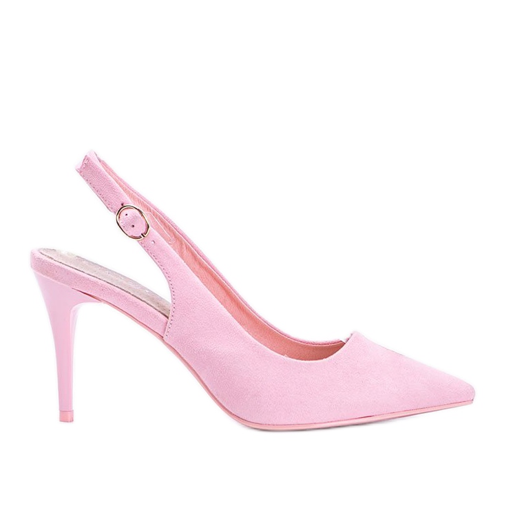 Zapatos de tacón de ante ecológico rosa en el cinturón Donna rosado