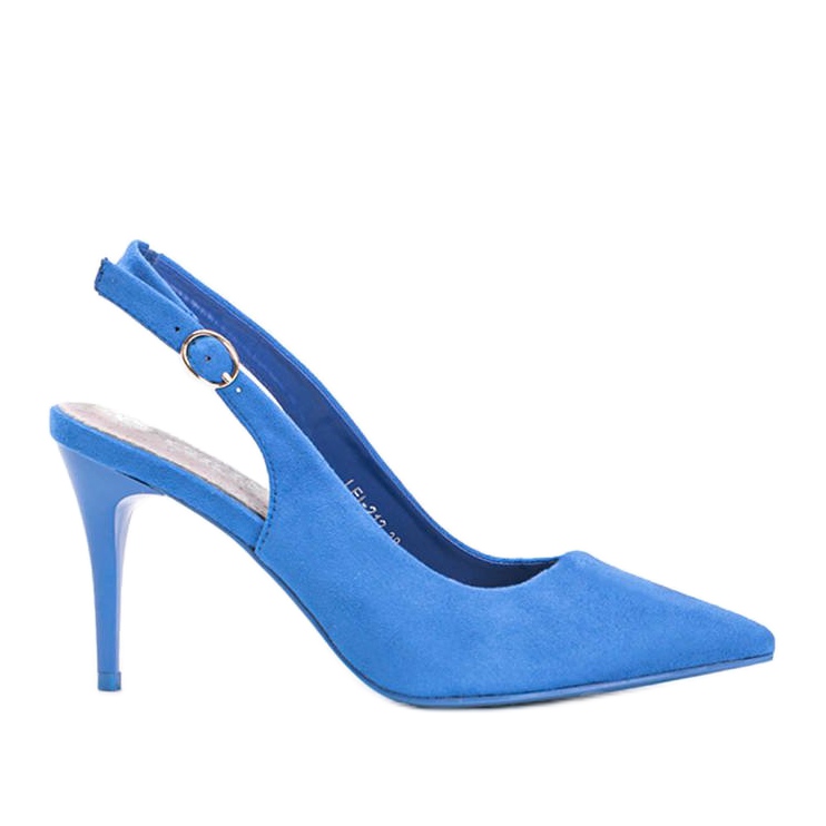 Zapatos de tacón de ante ecológico azul en el cinturón Donna