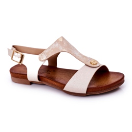S.Barski Sandalias para niños S. Bararski Comfort Złote blanco plata dorado
