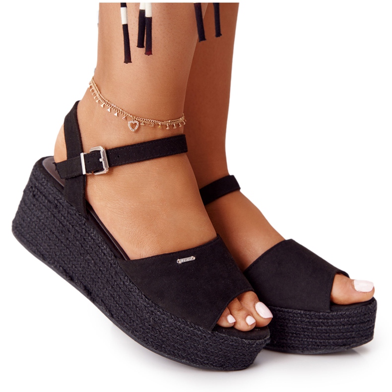 Sandalias negras de cuña con trenza Big Star FF274750 negro