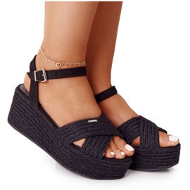 Sandalias negras de cuña con trenza Big Star FF274762 negro