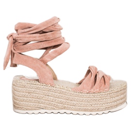 SHELOVET Sandalias de alpargatas atadas rosa