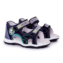 EVE Sandalias de fútbol infantil azul marino con velcro multicolor