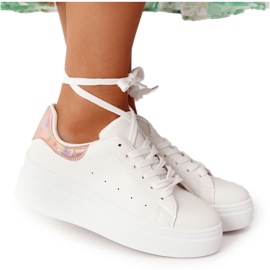 Zapatos deportivos Zapatillas de deporte en la plataforma Blanco y dorado Brillo brillante