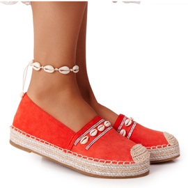 PG1 Alpargatas De Plataforma Con Concha Coral rojo naranja