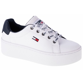 Zapatos de plataforma plana de cuero icónicos en EN0EN01113-YBR de Tommy Hilfiger blanco azul marino