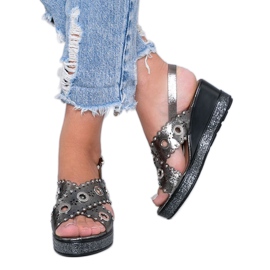 Sandalias de cuña gris metalizado Mon Sandalias de cuña gris metalizado Mon