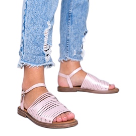 Sandalias de sol marrón brillante rosa rosado