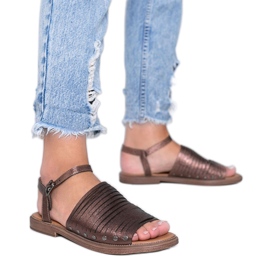 Sandalias Marrones Marrones Brillantes Sol marrón