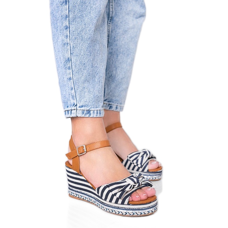 Sandalias Dulce cuña azul y blanca blanco