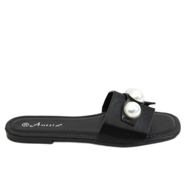 Black N-91 Pantuflas negras con perlas negro