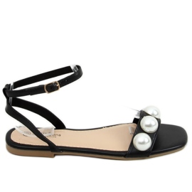 Sandalias de mujer negras con perlas H19 Negro