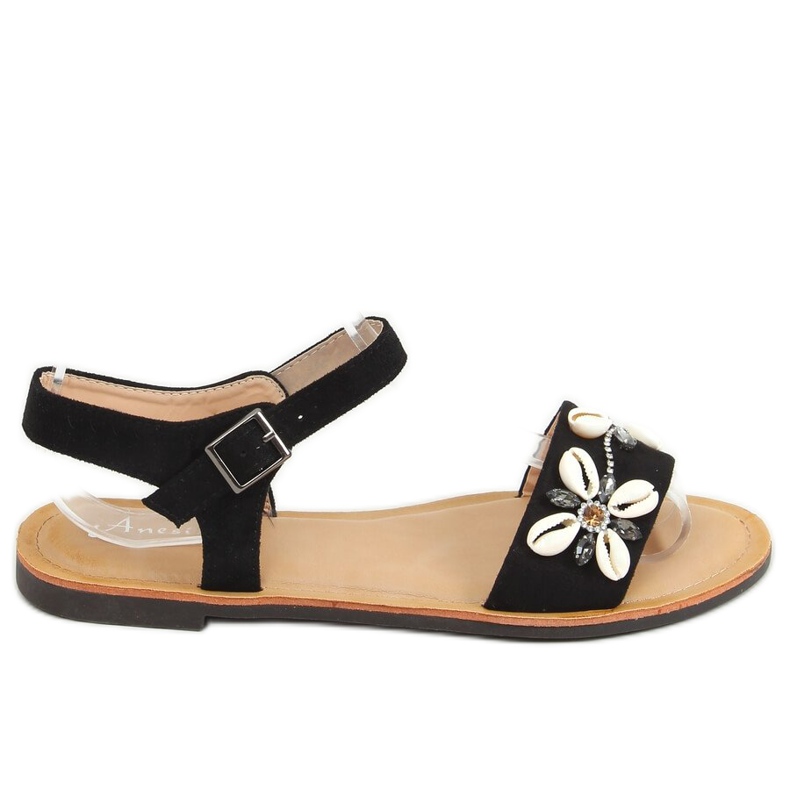 Negro M78 Sandalias negras con conchas