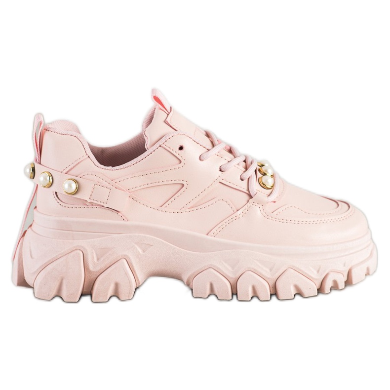 SHELOVET Zapatillas rosas con perlas rosado