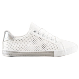 SHELOVET Zapatillas deportivas caladas con inserto plateado blanco