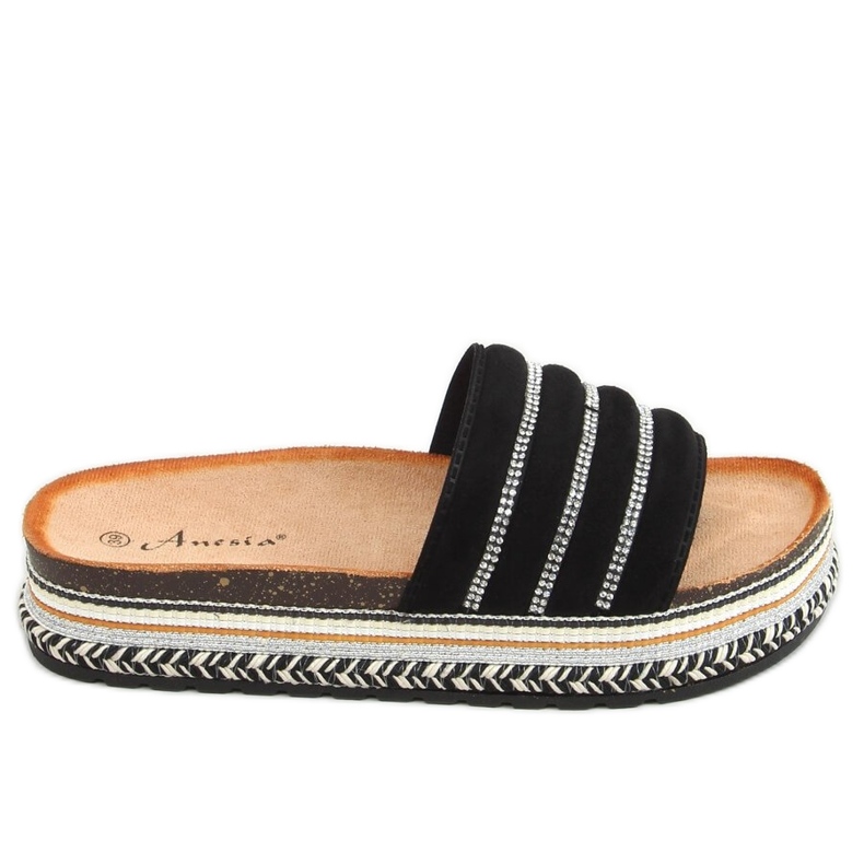 Negro N-96 Zapatillas negras en la suela decorada